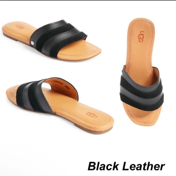 UGG Ximema Black Leather Open Toe Slide Sandals 5.5 Bohemian Boho Casual Summer - Picture 15 of 15